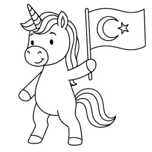 Türk Bayraklı Unicorn Boyama Sayfası
