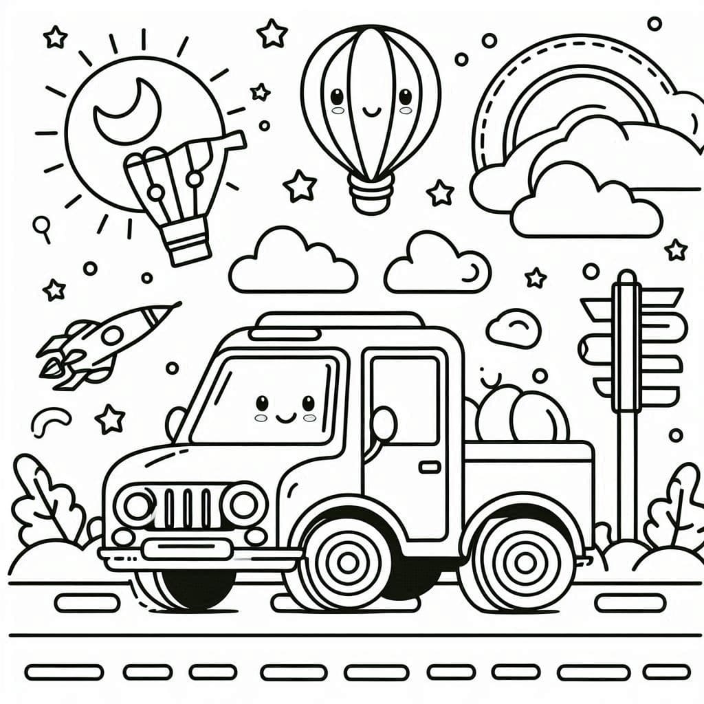 Araba Çizimi Temel Boyama Sayfası