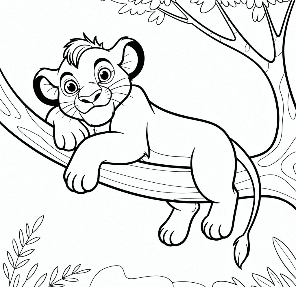 Aslan Kral Simba Ağaçta Boyama Sayfası