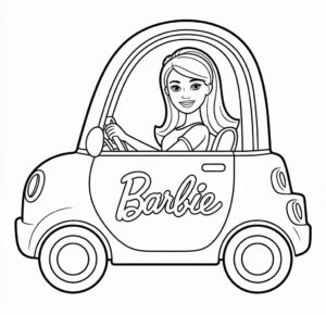 Barbie Arabada Boyama Sayfası