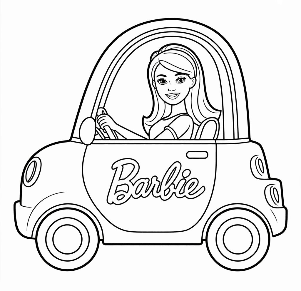 Barbie Arabada Boyama Sayfası