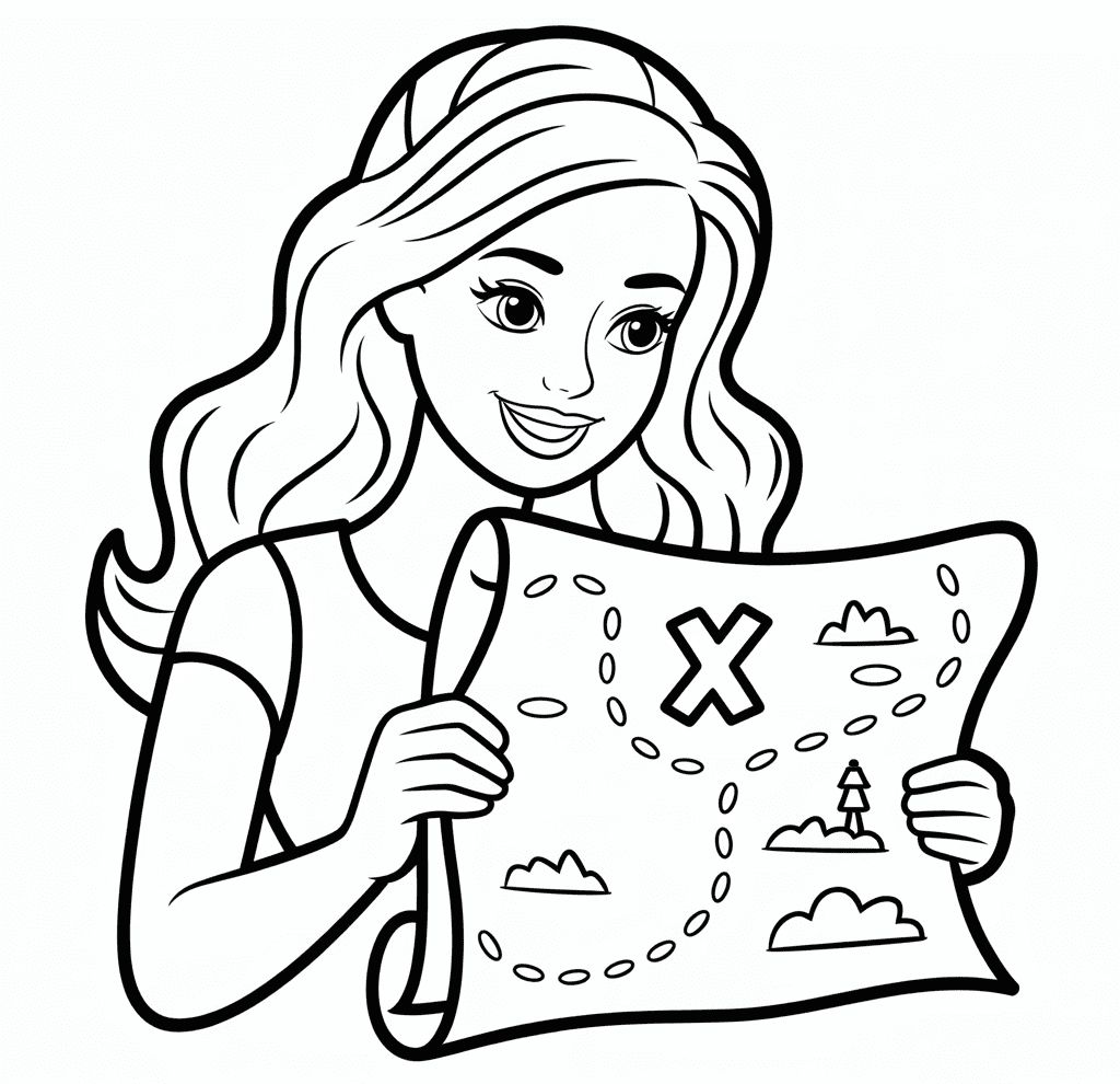 Barbie Haritayı Tutuyor Boyama Sayfası