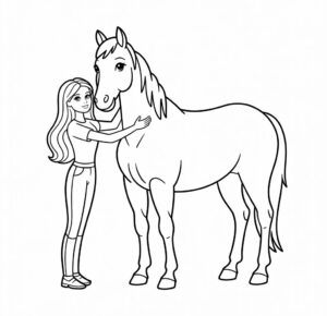 Barbie Ve At Boyama Sayfası