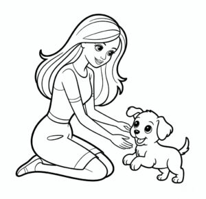 Barbie Ve Yavru Köpek Boyama Sayfası