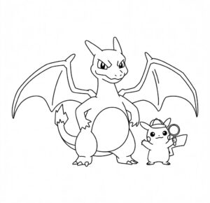 Charizard Ve Dedektif Pikachu Boyama Sayfası