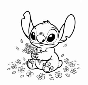 Çiçeklerle Stitch Boyama Sayfası