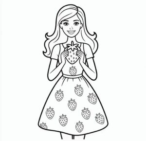 Çilekli Barbie Boyama Sayfası