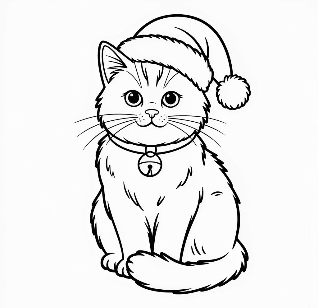 Gerçekçi Noel Kedisi Boyama Sayfası