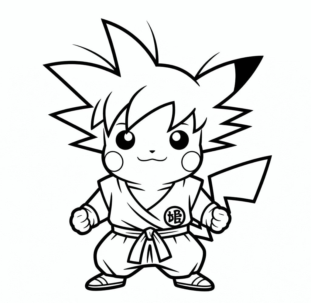 Goku Pikachu Karışımı Boyama Sayfası