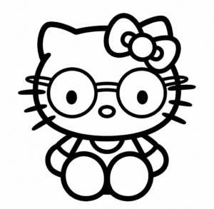 Gözlüklü Hello Kitty Boyama Sayfası