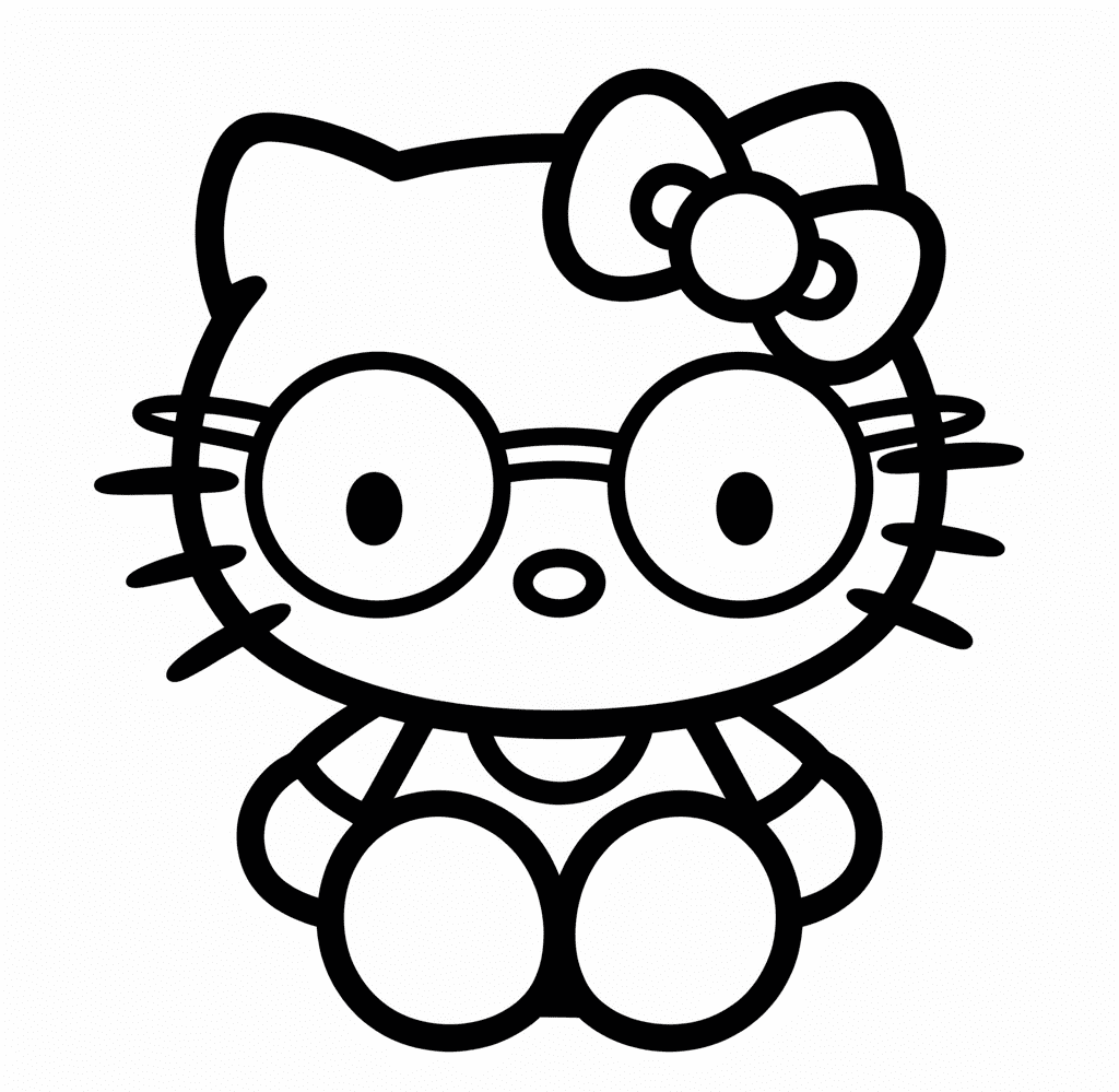 Gözlüklü Hello Kitty Boyama Sayfası
