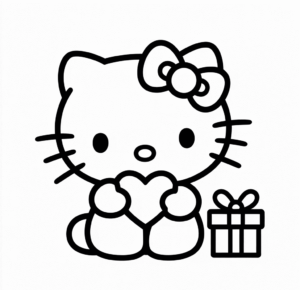 Hello Kitty Sevgililer Günü Boyama Sayfası