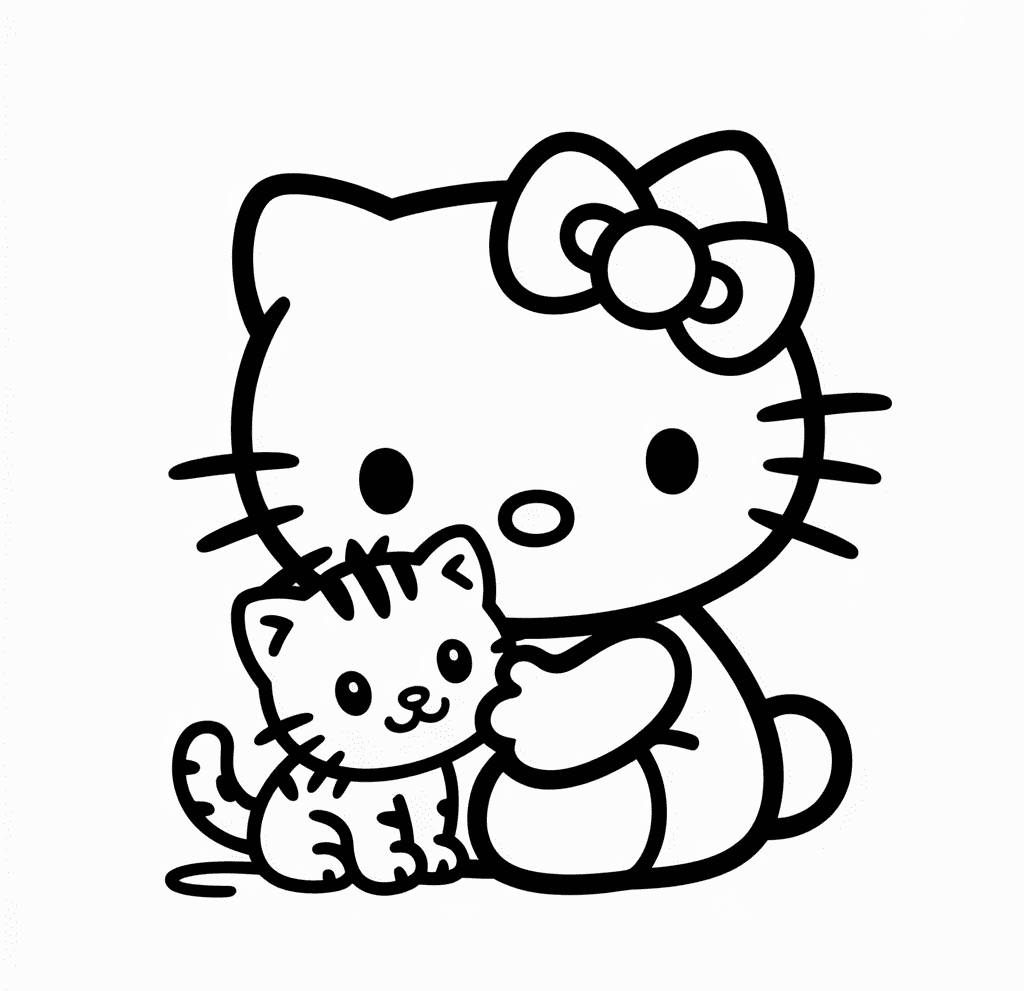 Hello Kitty Ve Kedi Boyama Sayfası