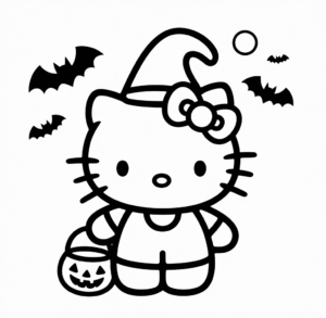 Hello Kitty'Nin Cadılar Bayramı Boyama Sayfası