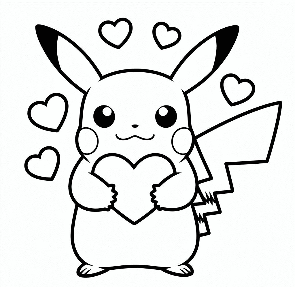 Kalp Ile Pikachu Boyama Sayfası