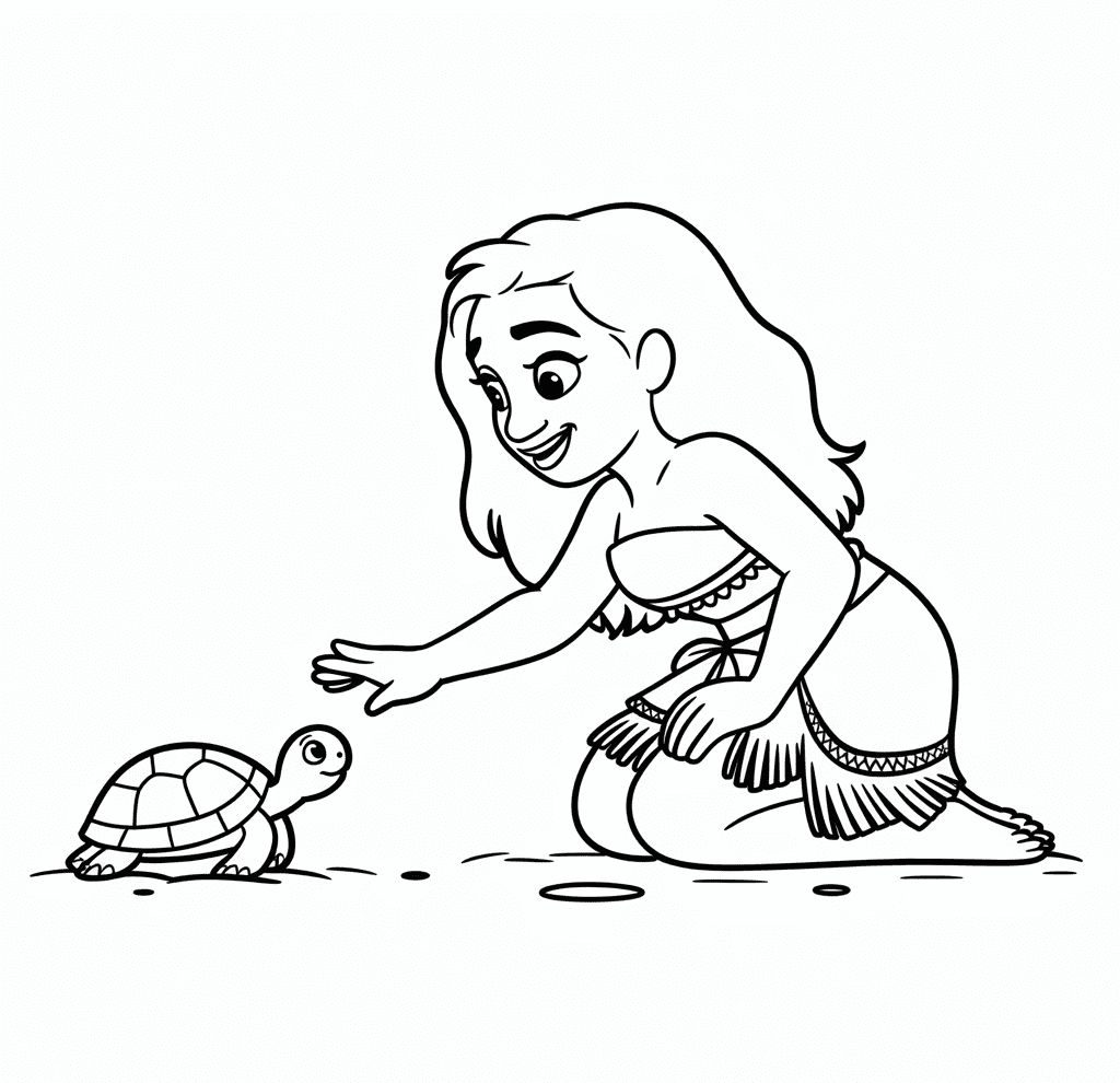 Kaplumbağayla Moana Boyama Sayfası