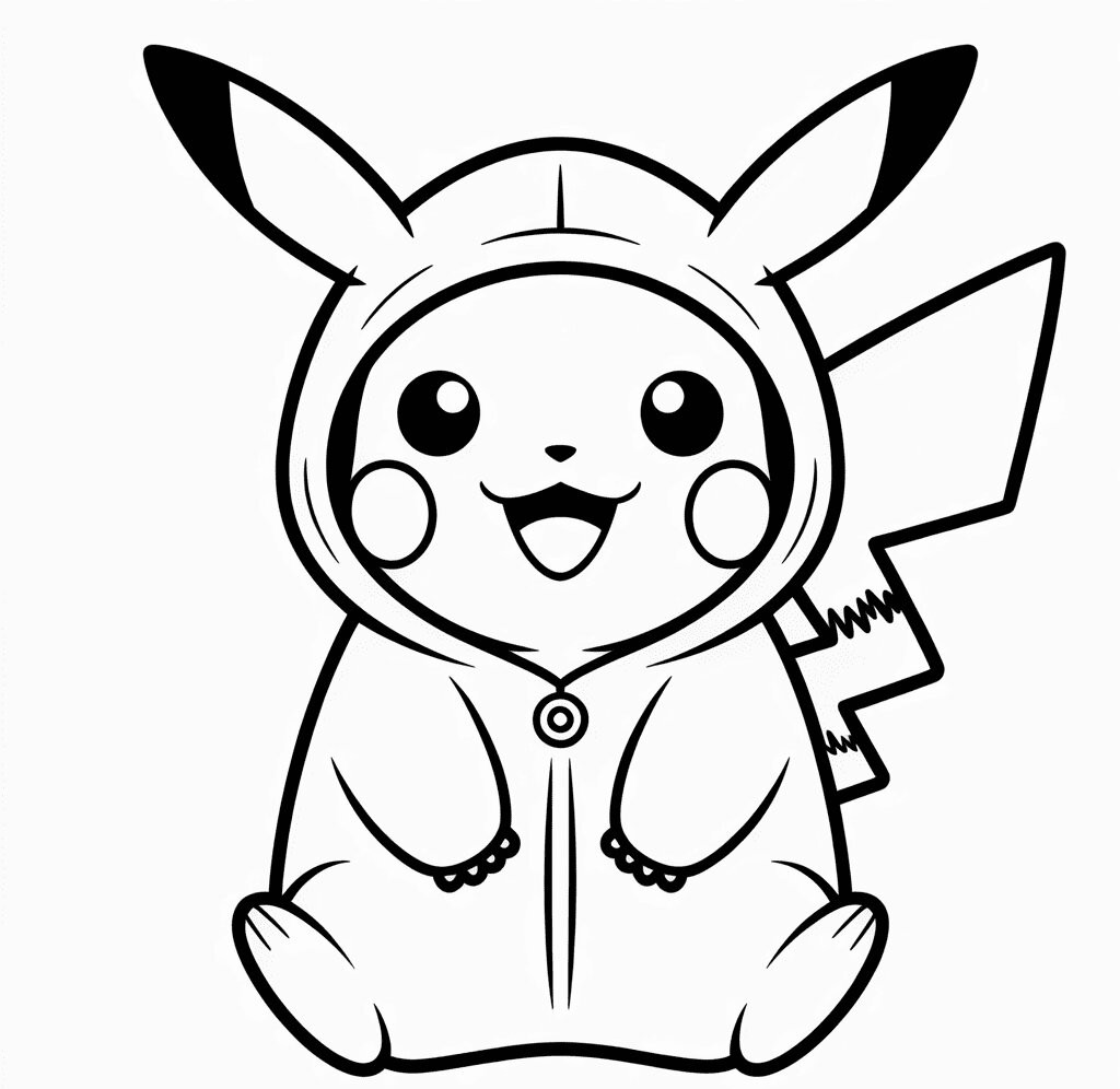 Kapusonlu Pikachu Boyama Sayfası