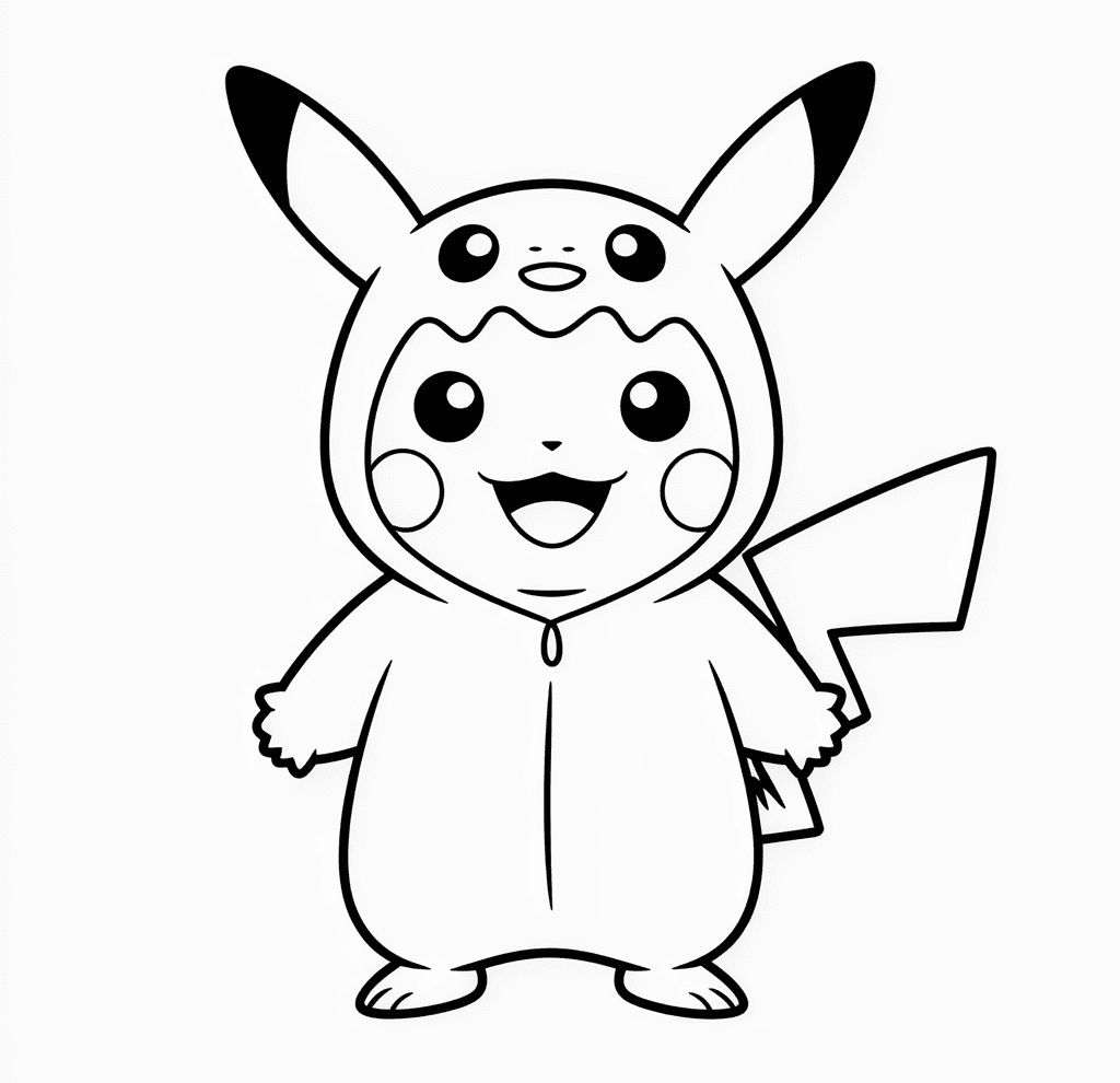 Kostüm Giyen Pikachu Boyama Sayfası