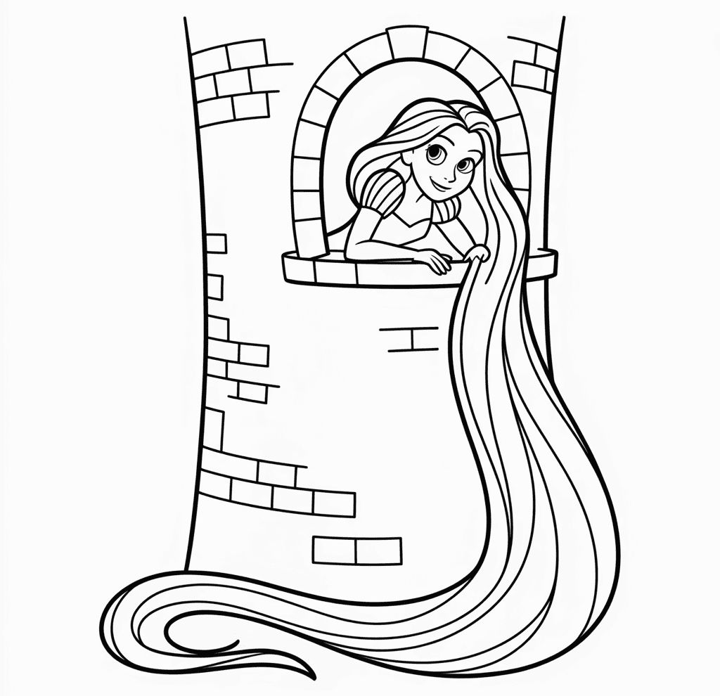 Kuledeki Rapunzel Boyama Sayfası