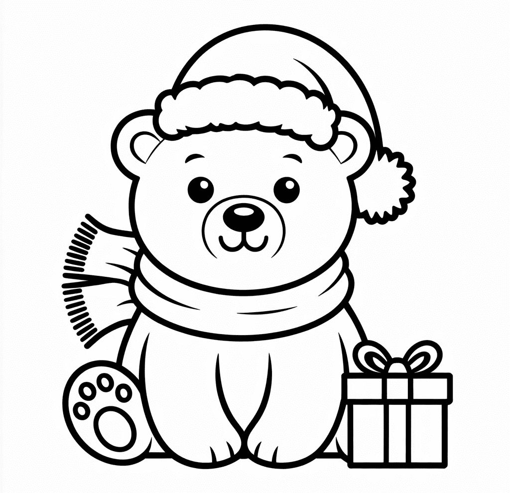 Sevimli Noel Kutup Ayısı Boyama Sayfası