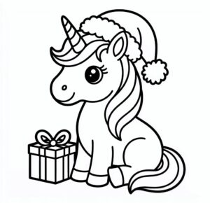 Sevimli Noel Unicornu Boyama Sayfası