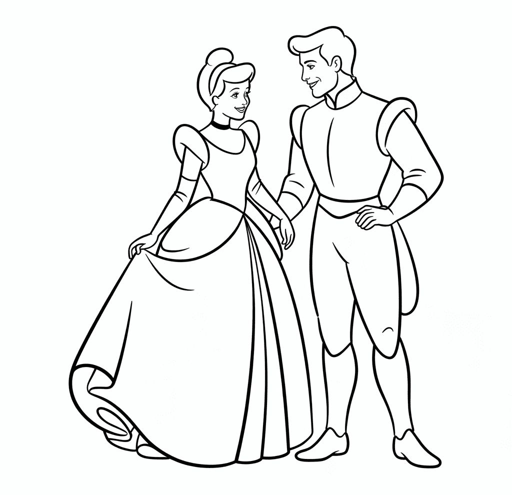 Sindirella Ve Prens Charming Boyama Sayfası