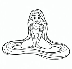 Siyah Beyaz Rapunzel Boyama Sayfası