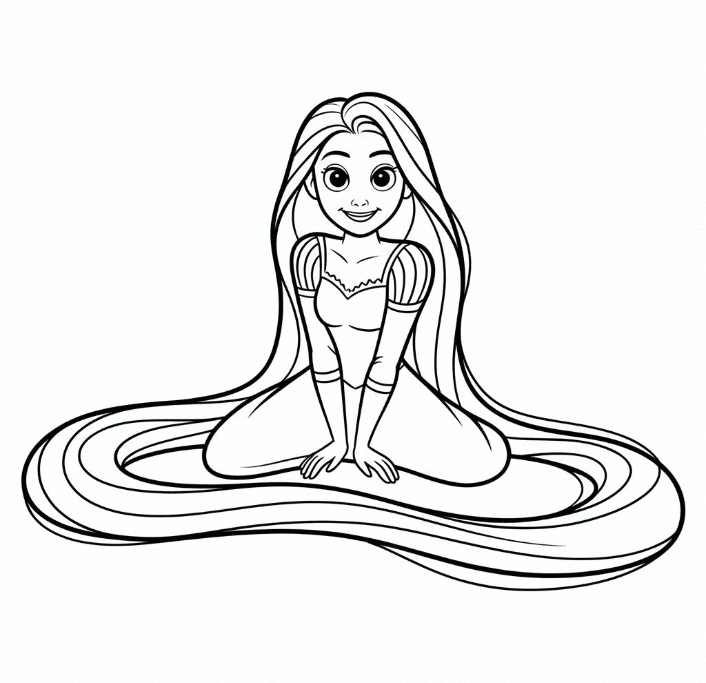 Siyah Beyaz Rapunzel Boyama Sayfası
