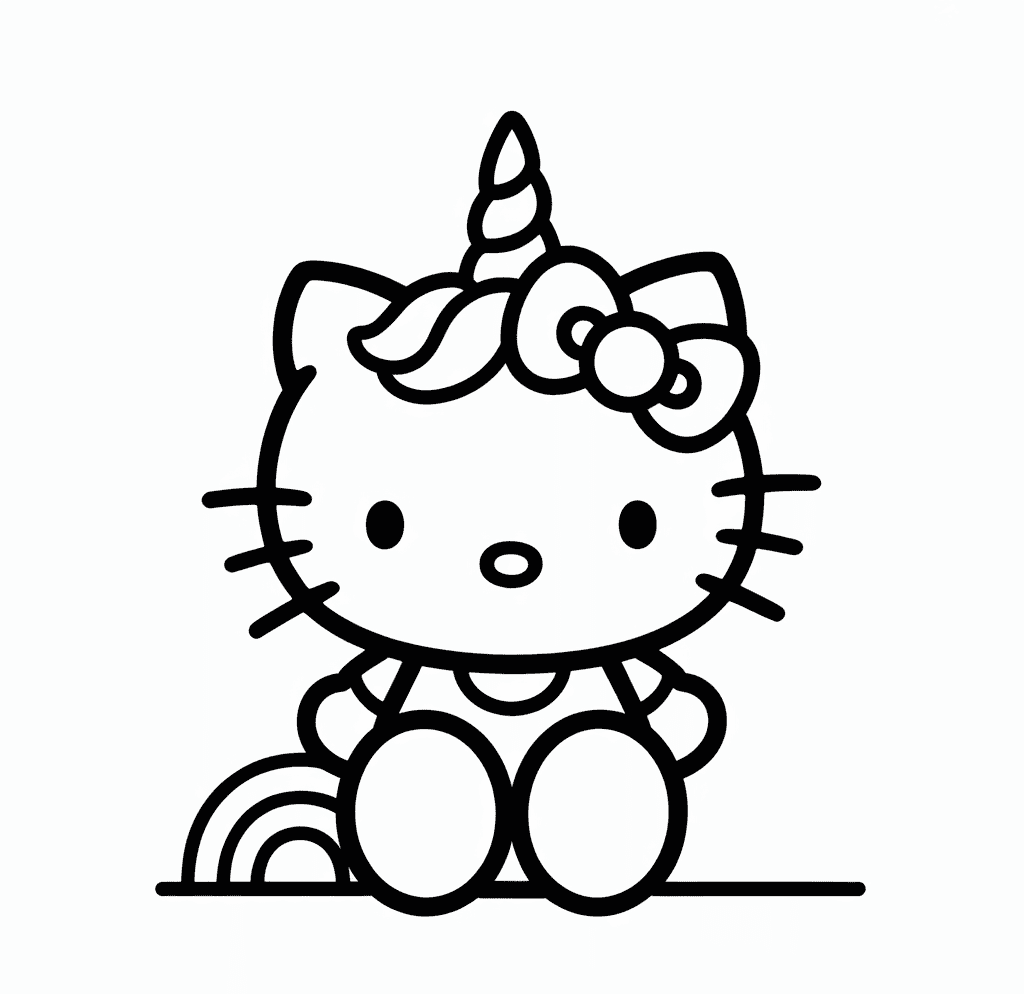 Unicorn Kostümünde Hello Kitty Boyama Sayfası