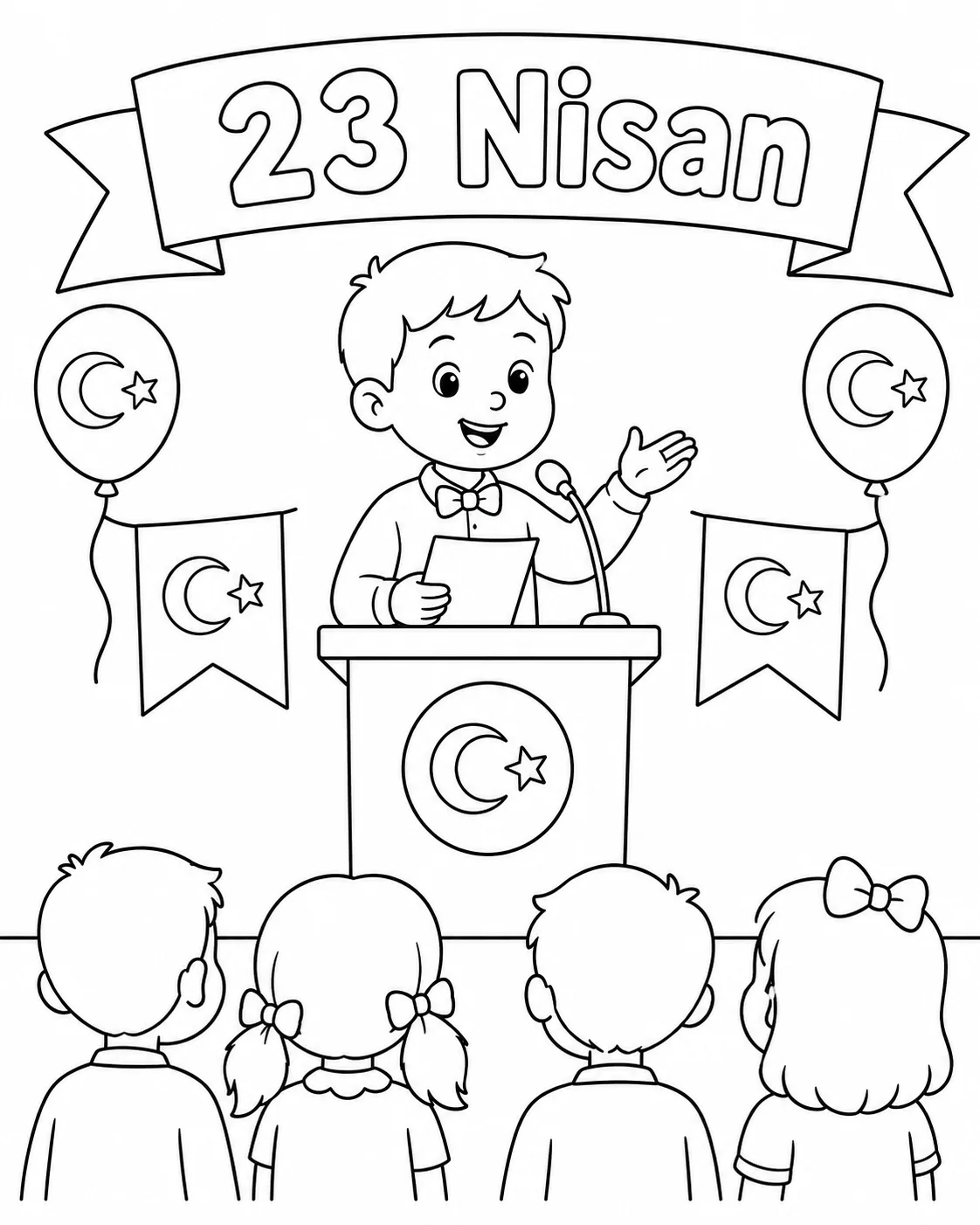 23 Nisan Kürsüde Konuşan Çocuk Boyama Sayfası