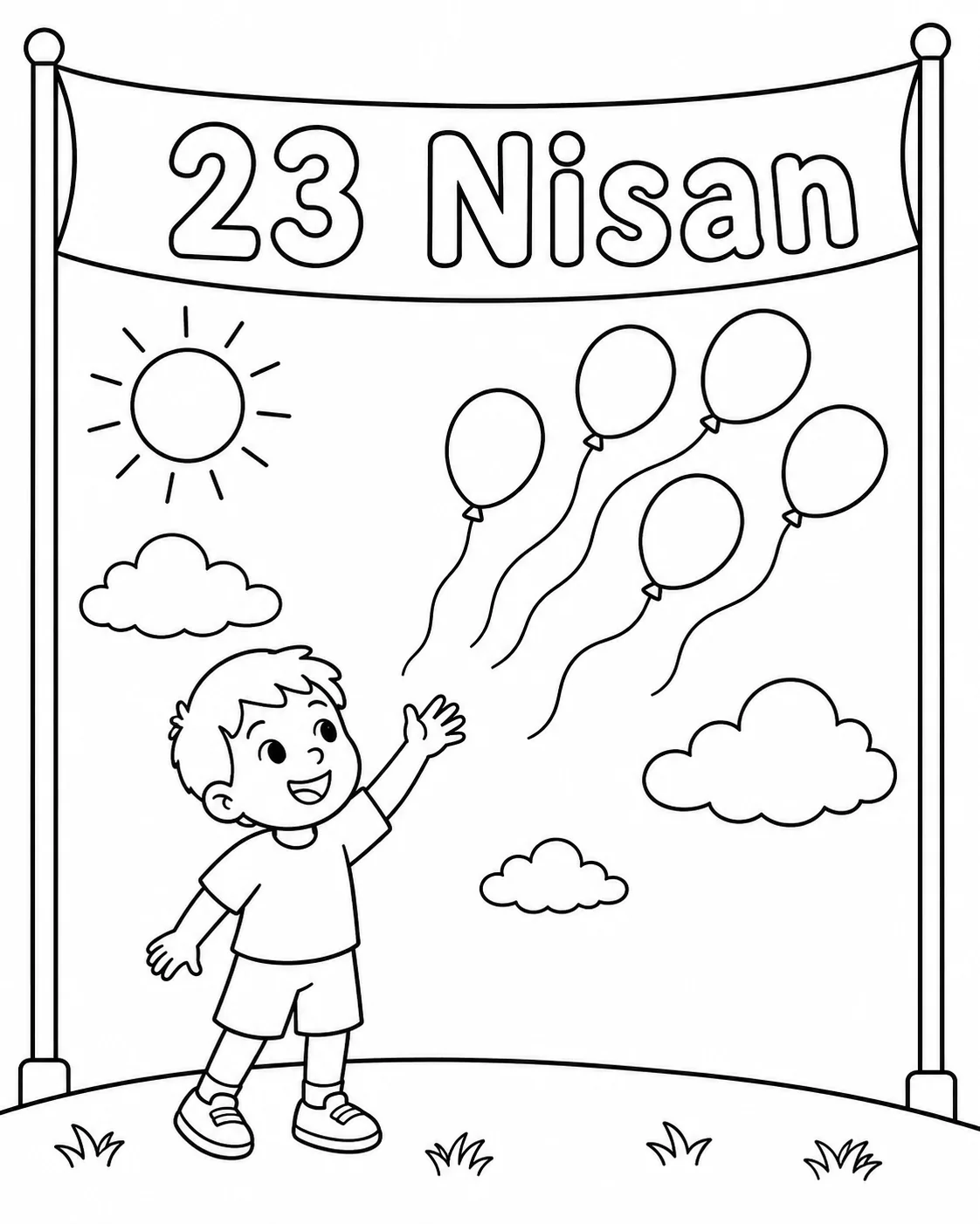 23 Nisan Pankartlı Çocuk Boyama Sayfası