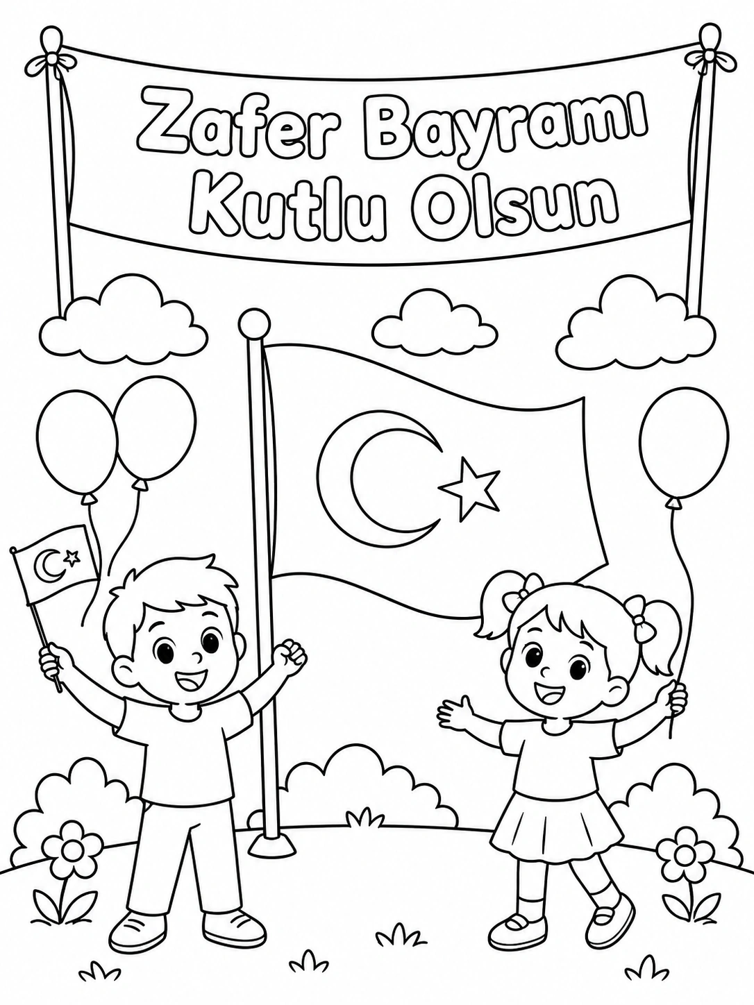 30 Ağustos Zafer Bayramı Çocuklu Boyama Sayfası