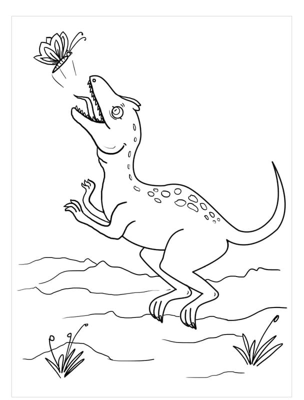 Allosaurus ve Kelebek Boyama Sayfası