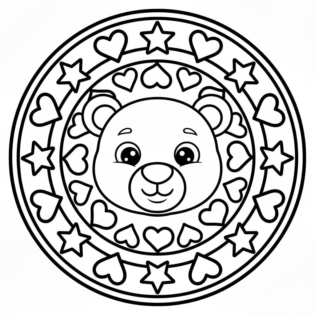 Ayı Başı Mandala Boyama Sayfası