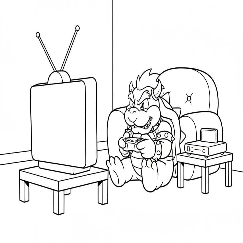 Bowser Jr Oyun Oynarken Boyama Sayfası