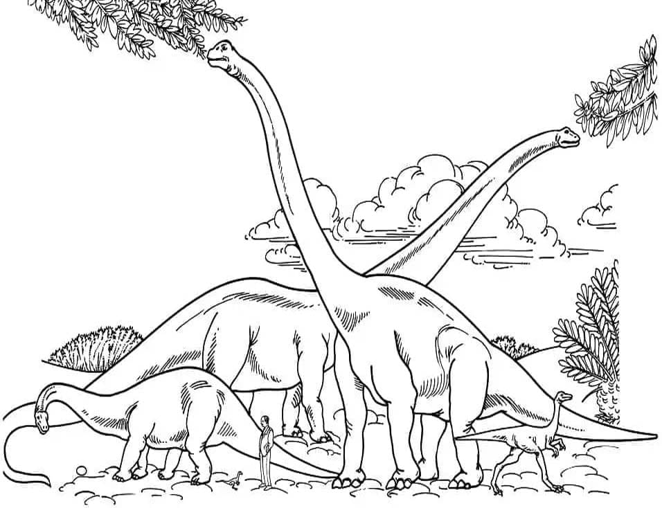 Brachiosaurus ve Dinozorlar Boyama Sayfası