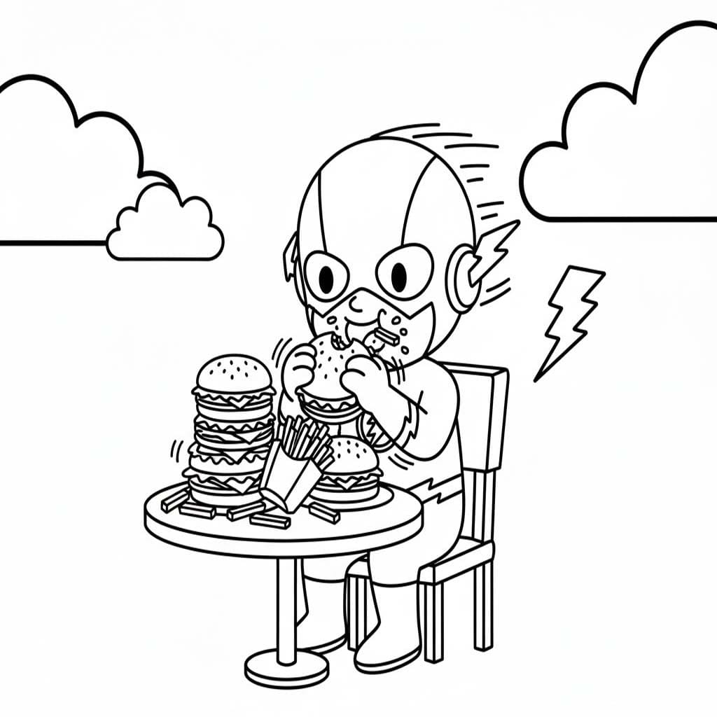 Hamburger Yiyen Maskeli Kahraman Boyama Sayfası