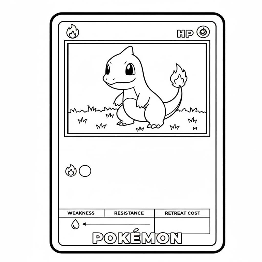 Charmander Pokemon Kartı Boyama Sayfası