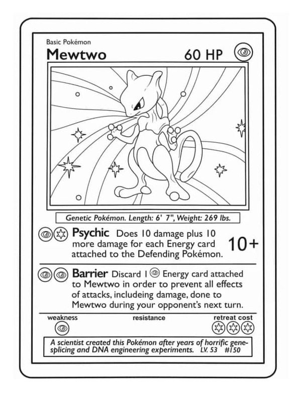 Mewtwo Pokemon Kartı Boyama Sayfası