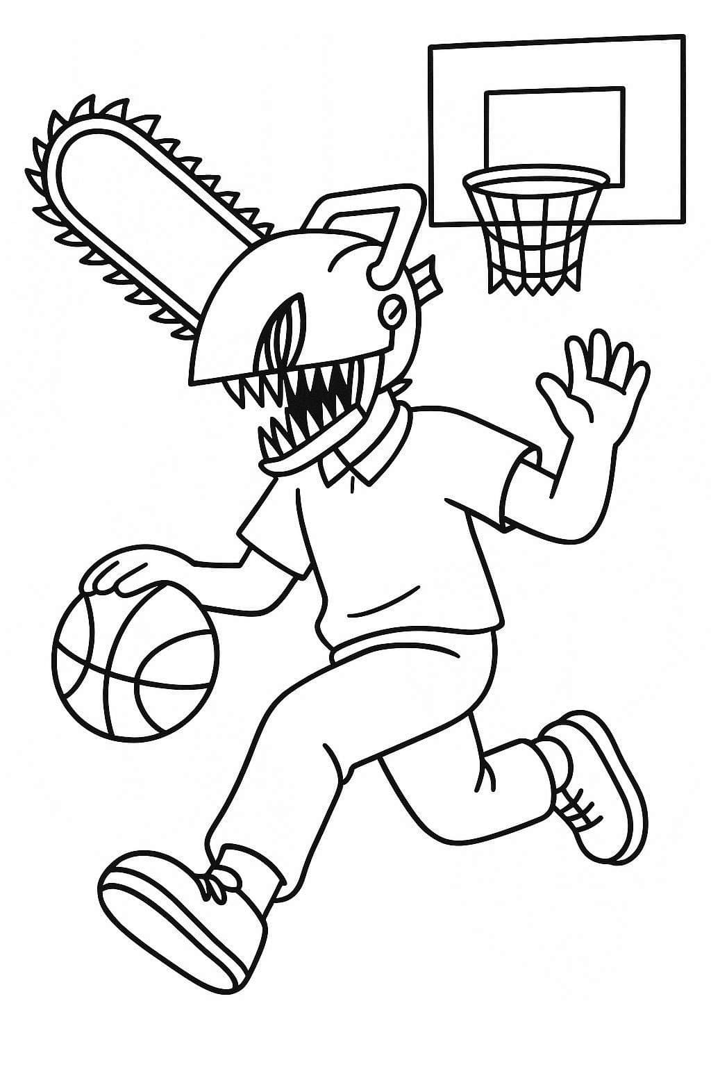 Testere Başlı Basketbolcu Boyama Sayfası