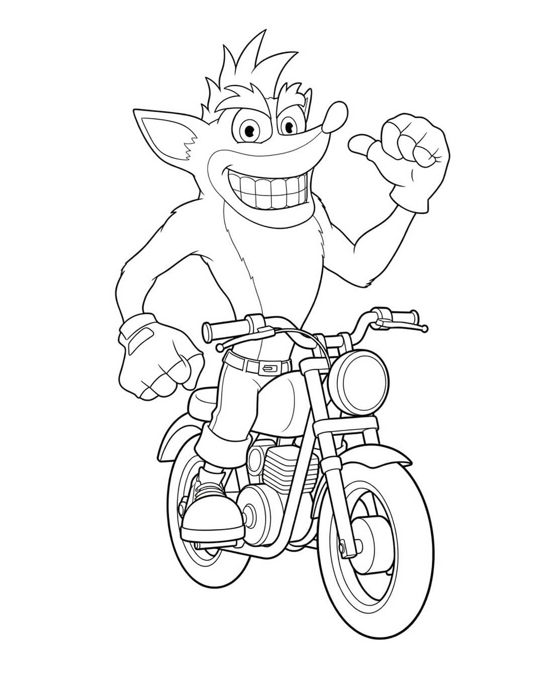 Crash Bandicoot Motosiklet Boyama Sayfası