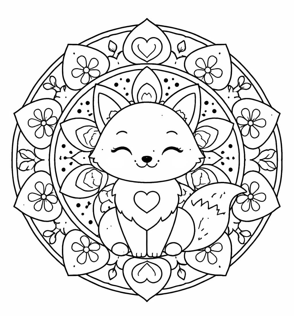 Tilki Mandala Boyama Sayfası