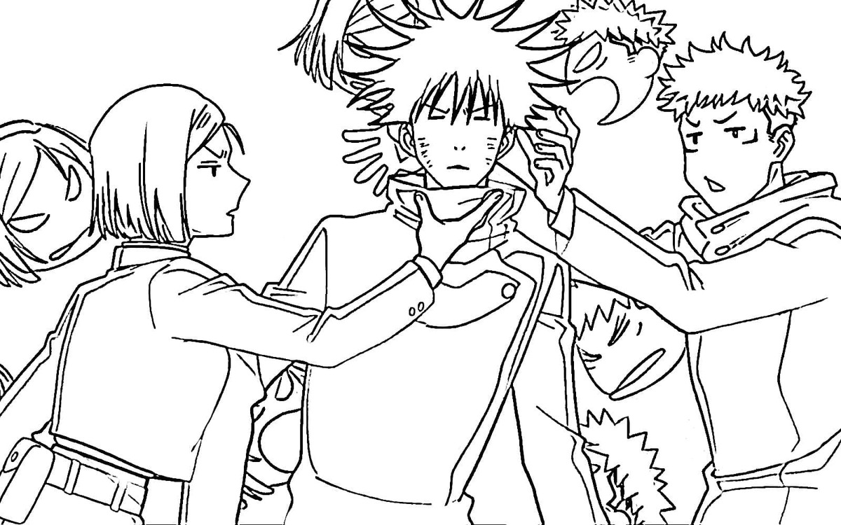 Jujutsu Kaisen Dört Karakter Boyama Sayfası