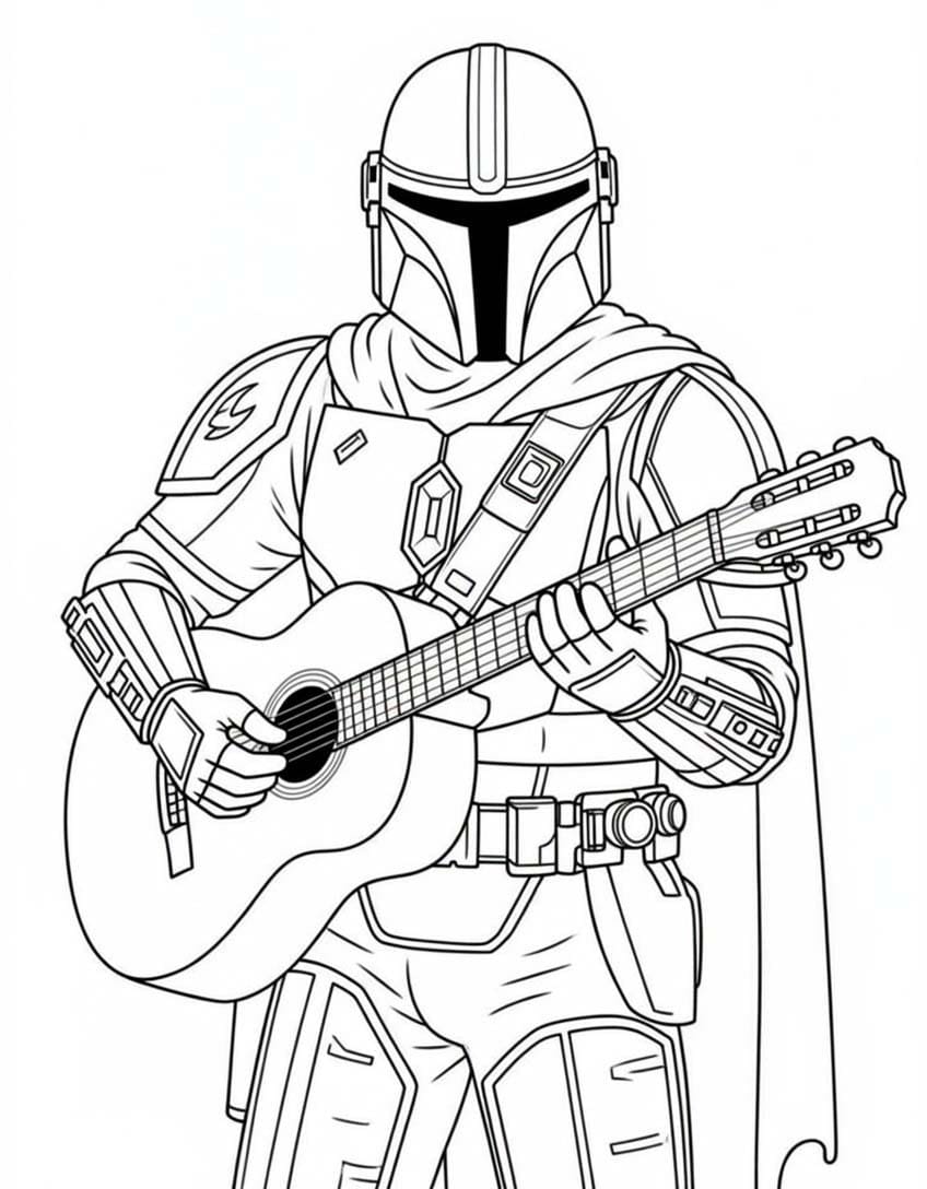 Gitar Çalan Mandalorian Boyama Sayfası