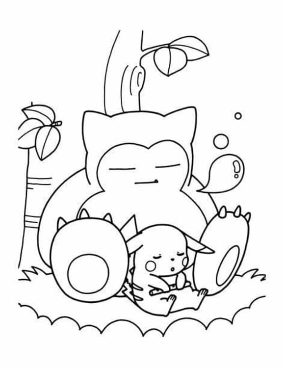 Uyuyan Snorlax ve Pikachu Boyama Sayfası
