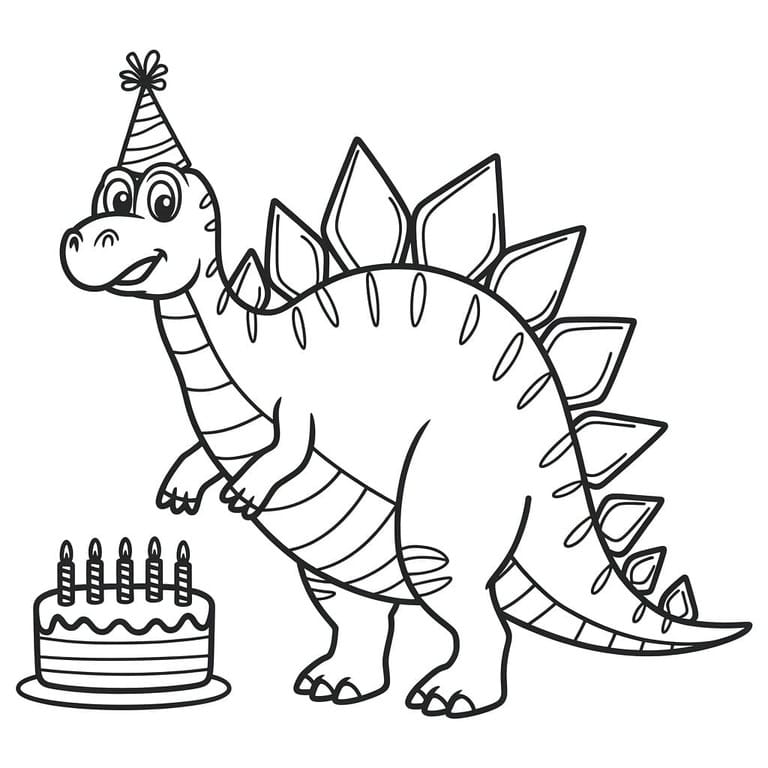 Parti Şapkalı Stegosaurus Boyama Sayfası