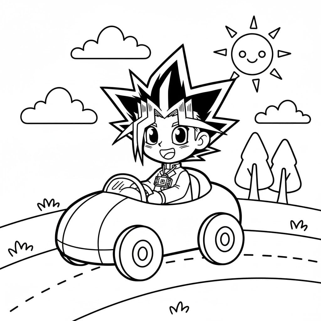 Yu Gi Oh Karakteri Araba Sürerken Boyama Sayfası