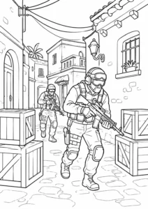 Counter Strike 2 Şehir Sokağında Taktiksel İlerleme Boyama Sayfası İndir
