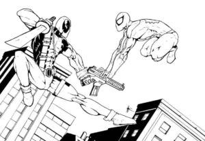 Deadpool ve Örümcek Adam'ı Çiz Boyama Sayfası İndir