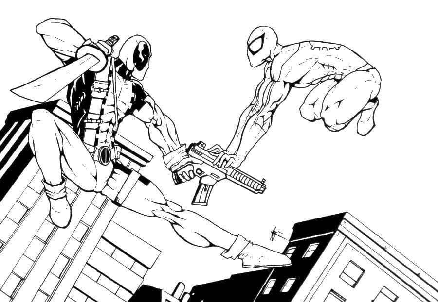 Deadpool ve Örümcek Adam Boyama Sayfası